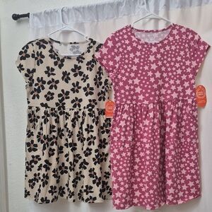 Wonder Nation Pink and Cream Star Floral Dress And Beige Flowered Dress